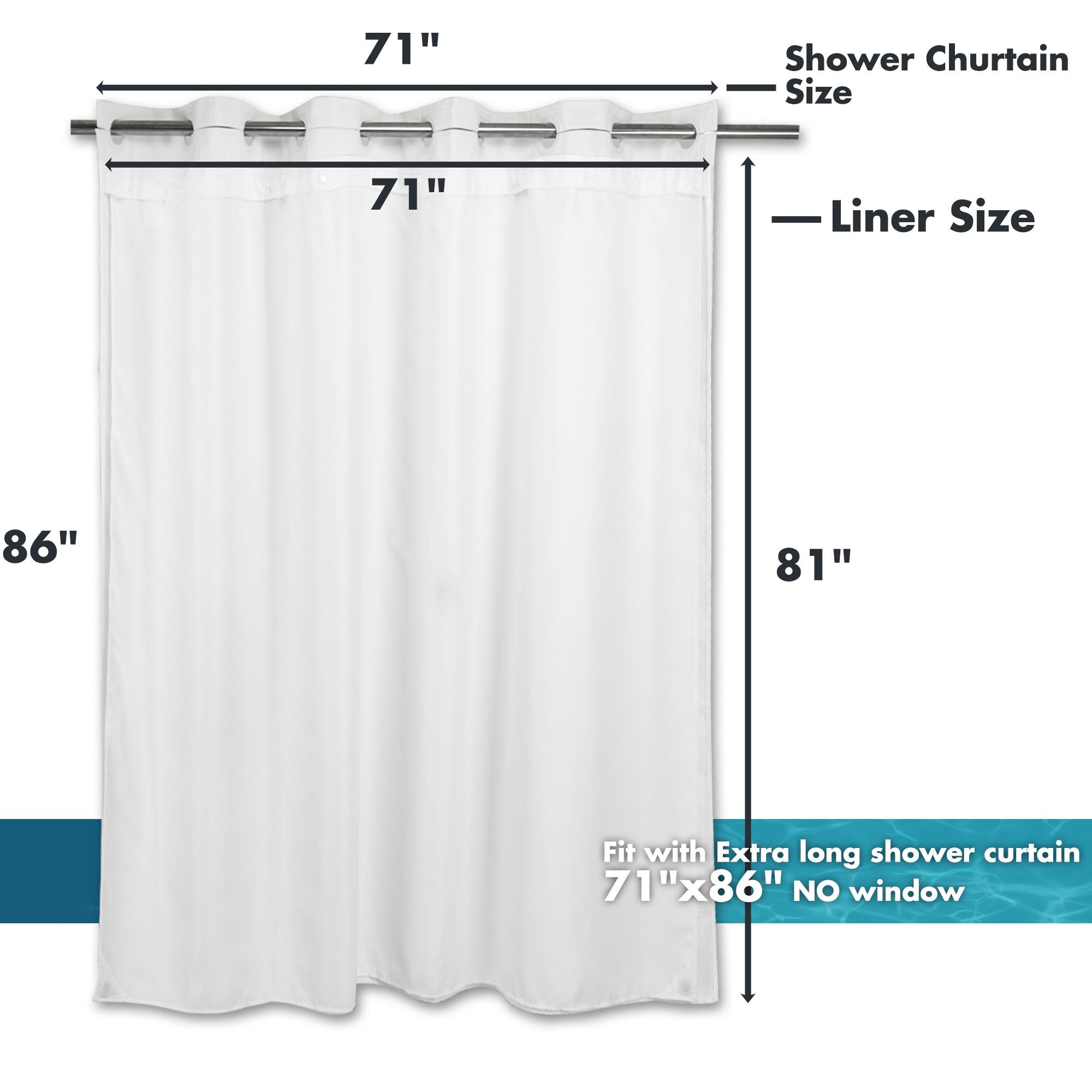 River Dream Extra Long Snap in Shower Curtain Liner Replacement with M