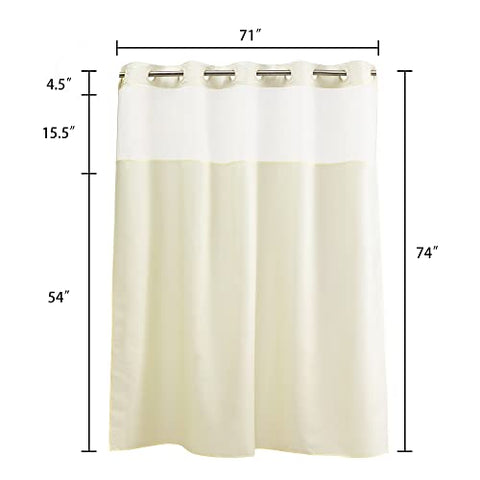 No Snap Shower Curtain or Liner with Sheer Window