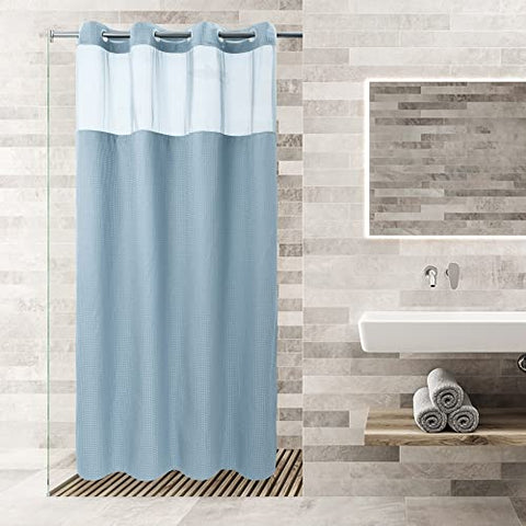 No Hooks Required Waffle Weave Shower Curtain with Snap in Liner