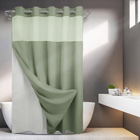 No Hooks Required Waffle Weave Shower Curtain with Snap in Liner