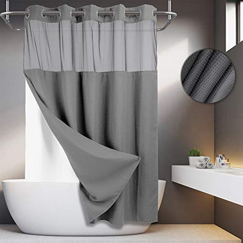 No Hooks Required Waffle Weave Shower Curtain with Snap in Liner