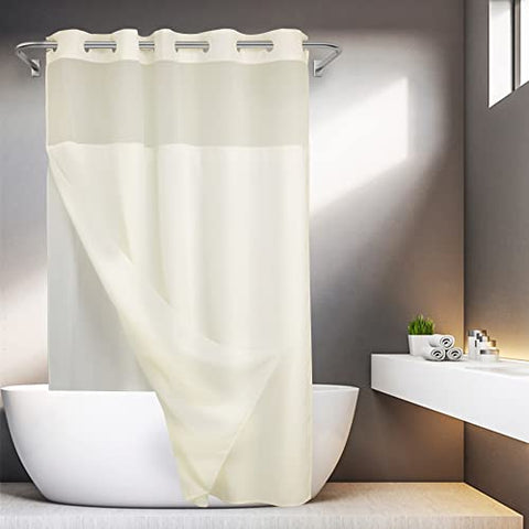 No Hooks Required Waffle Weave Shower Curtain with Snap in Liner