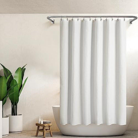 Waffle Weave White Shower Curtain Hotel Luxury Quality