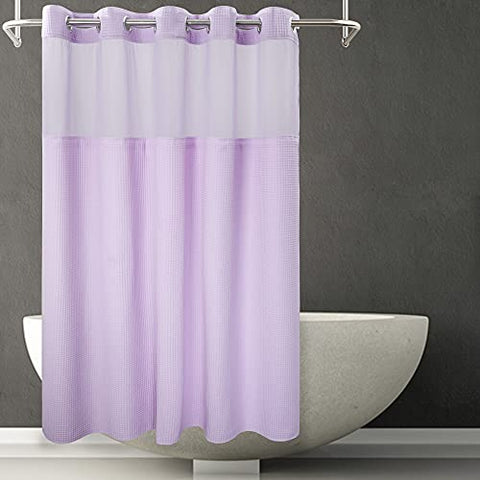 Waffle Weave Cotton Blend Shower Curtain Set with Snap in replacement Liner