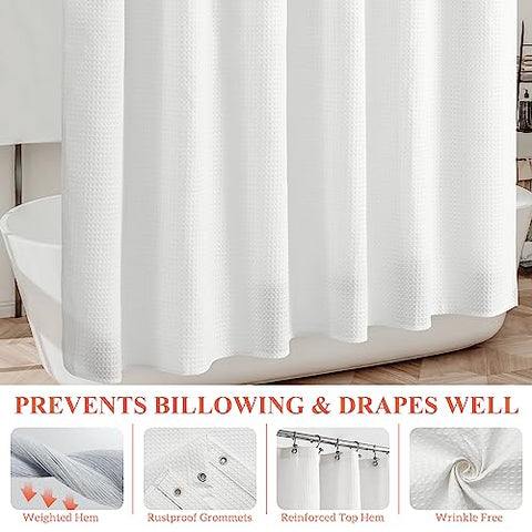 Waffle Weave White Shower Curtain Hotel Luxury Quality