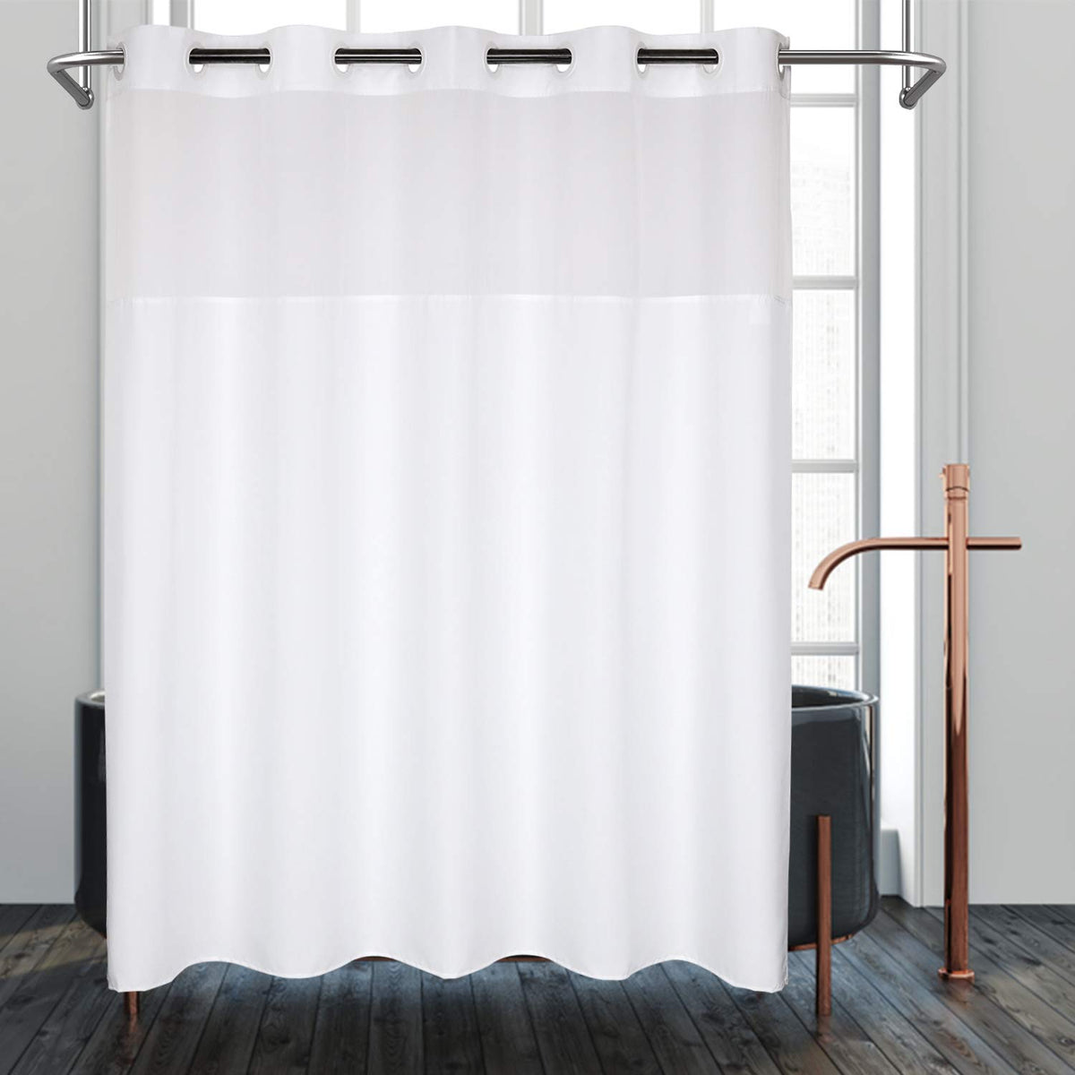 No Snap Shower Curtain or Liner with Sheer Window