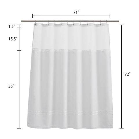 White Shower Curtain with Snap in Liner with Satin Accent Stripe