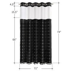 River Dream Farmhouse Linen Textured Shower Curtain with Snap-in Liner Set, No Hooks Needed, with Tassels for Rustic Bathroom Decor,with Window,with Magnets,Linen,71Wx74H