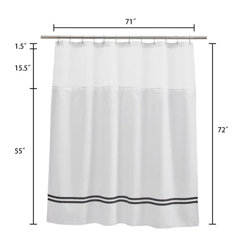 White Shower Curtain with Snap in Liner with Satin Accent Stripe