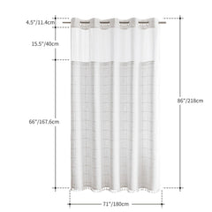 River Dream Farmhouse Linen Textured Shower Curtain with Snap-in Liner Set, No Hooks Needed, with Tassels for Rustic Bathroom Decor,with Window,with Magnets,Linen,71Wx74H