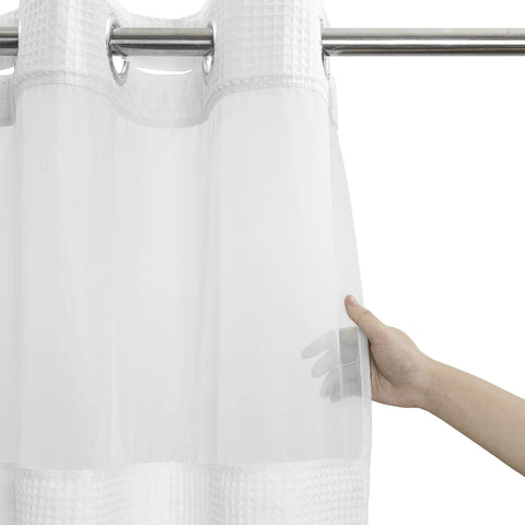 Waffle Weave Cotton Blend Shower Curtain Set with Snap in replacement Liner