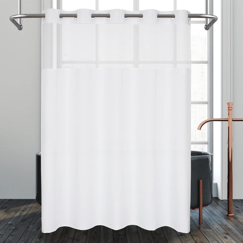 No Snap Shower Curtain or Liner with Sheer Window