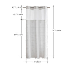 River Dream Farmhouse Linen Textured Shower Curtain with Snap-in Liner Set, No Hooks Needed, with Tassels for Rustic Bathroom Decor,with Window,with Magnets,Linen,71Wx74H