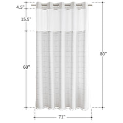 River Dream Farmhouse Linen Textured Shower Curtain with Snap-in Liner Set, No Hooks Needed, with Tassels for Rustic Bathroom Decor,with Window,with Magnets,Linen,71Wx74H