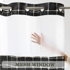 River Dream Farmhouse Linen Textured Shower Curtain with Snap-in Liner Set, No Hooks Needed, with Tassels for Rustic Bathroom Decor,with Window,with Magnets,Linen,71Wx74H