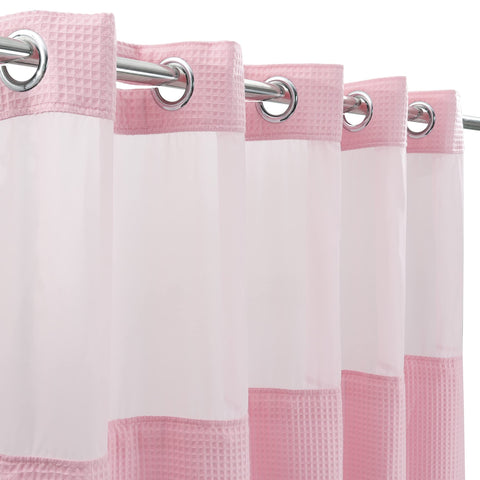 Waffle Weave Cotton Blend Shower Curtain Set with Snap in replacement Liner