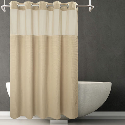 Waffle Weave Cotton Blend Shower Curtain Set with Snap in replacement Liner