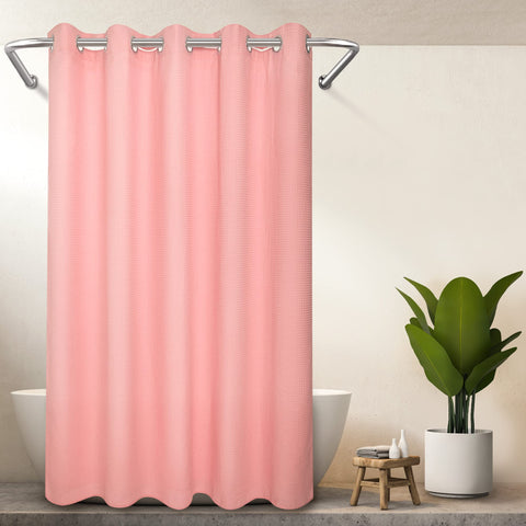 Hotel Grade No Hooks Needed Shower Curtain with Snap in Liner