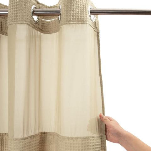 Waffle Weave Cotton Blend Shower Curtain Set with Snap in replacement Liner