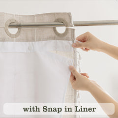 River Dream Farmhouse Linen Textured Shower Curtain with Snap-in Liner Set, No Hooks Needed, with Tassels for Rustic Bathroom Decor,with Window,with Magnets,Linen,71Wx74H