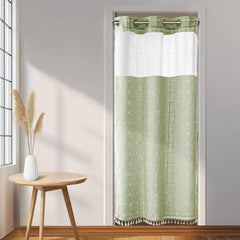 River Dream Farmhouse Linen Textured Shower Curtain with Snap-in Liner Set, No Hooks Needed, with Tassels for Rustic Bathroom Decor,with Window,with Magnets,Linen,71Wx74H