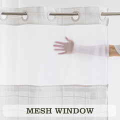 River Dream Farmhouse Linen Textured Shower Curtain with Snap-in Liner Set, No Hooks Needed, with Tassels for Rustic Bathroom Decor,with Window,with Magnets,Linen,71Wx74H