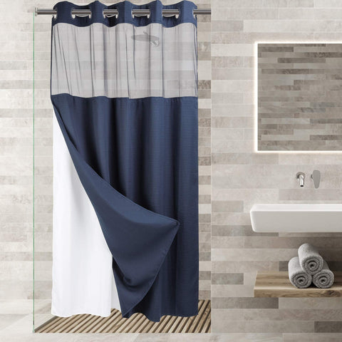 No Hooks Required Waffle Weave Shower Curtain with Snap in Liner