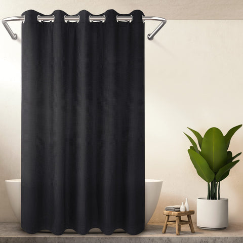 Hotel Grade No Hooks Needed Shower Curtain with Snap in Liner