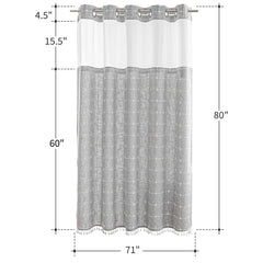 River Dream Farmhouse Linen Textured Shower Curtain with Snap-in Liner Set, No Hooks Needed, with Tassels for Rustic Bathroom Decor,with Window,with Magnets,Linen,71Wx74H