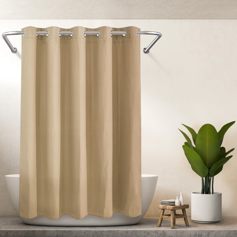 Hotel Grade No Hooks Needed Shower Curtain with Snap in Liner