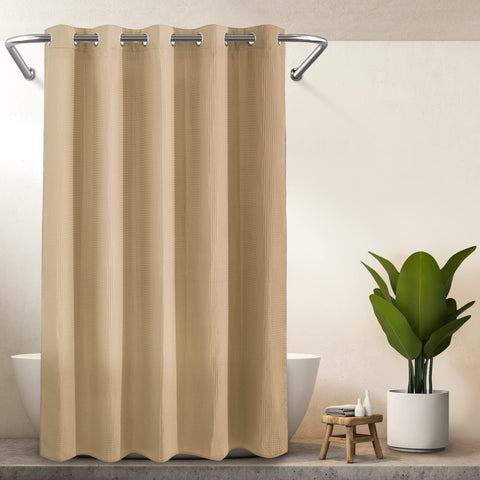 Hotel Grade No Hooks Needed Shower Curtain with Snap in Liner