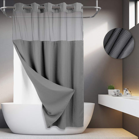 No Hooks Required Waffle Weave Shower Curtain with Snap in Liner