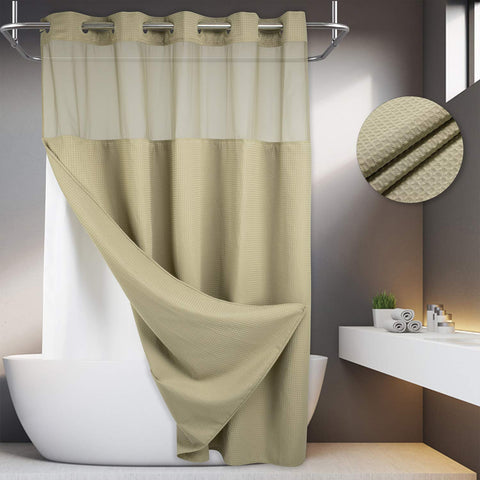 No Hooks Required Waffle Weave Shower Curtain with Snap in Liner