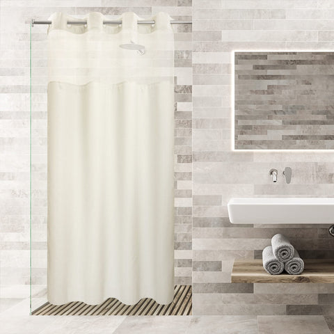 No Hooks Required Waffle Weave Shower Curtain with Snap in Liner