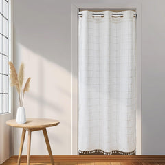 River Dream Farmhouse Linen Textured Shower Curtain with Snap-in Liner Set, No Hooks Needed, with Tassels for Rustic Bathroom Decor,with Window,with Magnets,Linen,71Wx74H