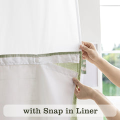 River Dream Farmhouse Linen Textured Shower Curtain with Snap-in Liner Set, No Hooks Needed, with Tassels for Rustic Bathroom Decor,with Window,with Magnets,Linen,71Wx74H