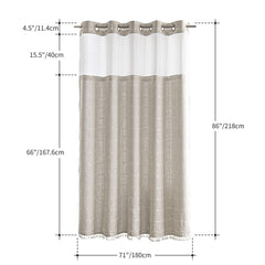 River Dream Farmhouse Linen Textured Shower Curtain with Snap-in Liner Set, No Hooks Needed, with Tassels for Rustic Bathroom Decor,with Window,with Magnets,Linen,71Wx74H