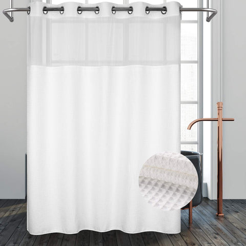 Waffle Weave Cotton Blend Shower Curtain Set with Snap in replacement Liner