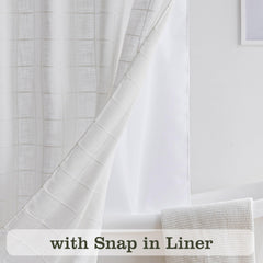 River Dream Farmhouse Linen Textured Shower Curtain with Snap-in Liner Set, No Hooks Needed, with Tassels for Rustic Bathroom Decor,with Window,with Magnets,Linen,71Wx74H
