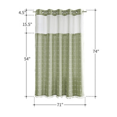 River Dream Farmhouse Linen Textured Shower Curtain with Snap-in Liner Set, No Hooks Needed, with Tassels for Rustic Bathroom Decor,with Window,with Magnets,Linen,71Wx74H