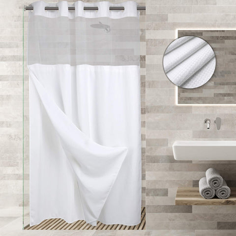 No Hooks Required Waffle Weave Shower Curtain with Snap in Liner