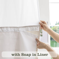 River Dream Farmhouse Linen Textured Shower Curtain with Snap-in Liner Set, No Hooks Needed, with Tassels for Rustic Bathroom Decor,with Window,with Magnets,Linen,71Wx74H