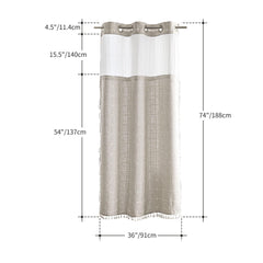 River Dream Farmhouse Linen Textured Shower Curtain with Snap-in Liner Set, No Hooks Needed, with Tassels for Rustic Bathroom Decor,with Window,with Magnets,Linen,71Wx74H