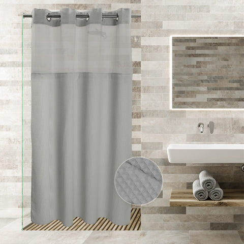 Waffle Weave Cotton Blend Shower Curtain Set with Snap in replacement Liner