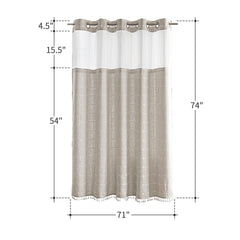 River Dream Farmhouse Linen Textured Shower Curtain with Snap-in Liner Set, No Hooks Needed, with Tassels for Rustic Bathroom Decor,with Window,with Magnets,Linen,71Wx74H