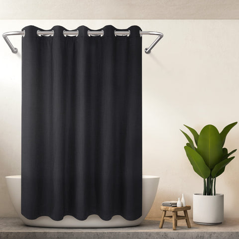 Hotel Grade No Hooks Needed Shower Curtain with Snap in Liner