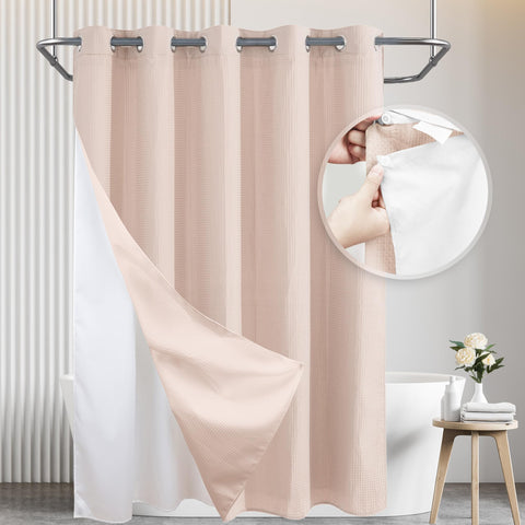 Waffle Weave Shower Curtain with Snap in Liner