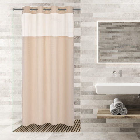 No Hooks Required Waffle Weave Shower Curtain with Snap in Liner