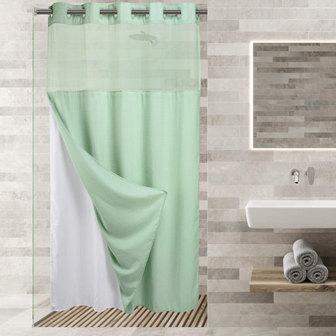 No Hooks Required Waffle Weave Shower Curtain with Snap in Liner