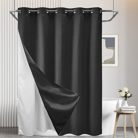 Waffle Weave Shower Curtain with Snap in Liner